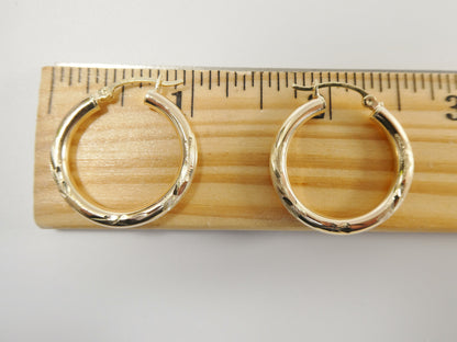 10k Real Solid Yellow Gold Diamond Cut Hoop Earrings
