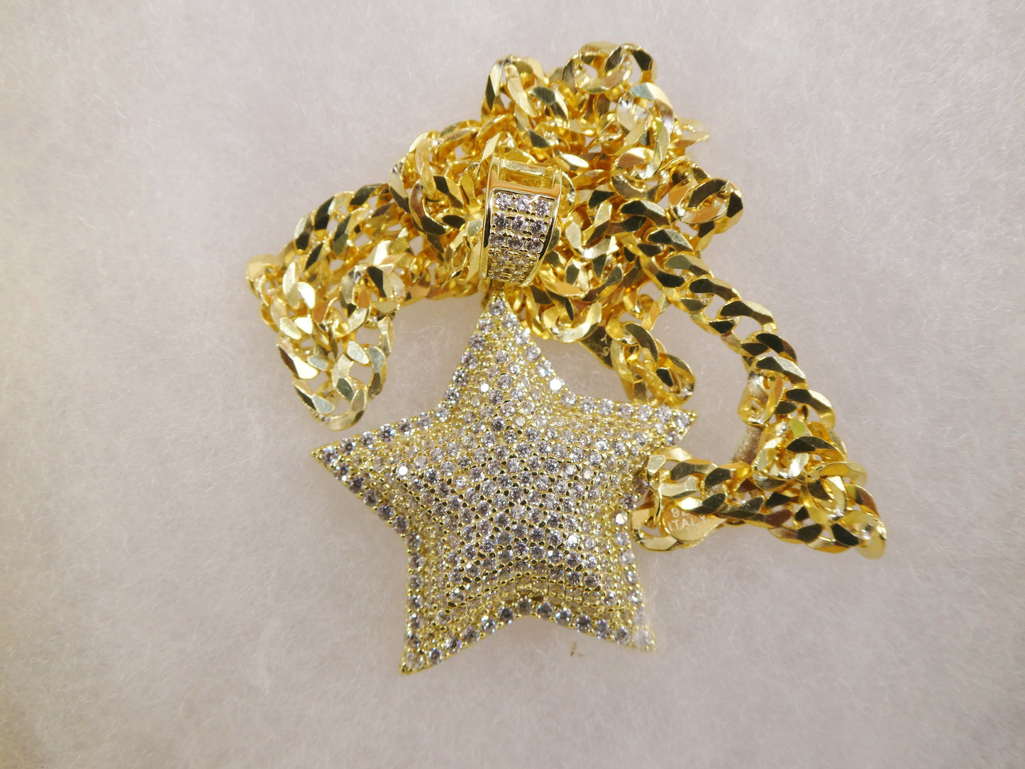 14k Gold Tone Star Pendant Necklace: Sterling Silver Cuban Chain