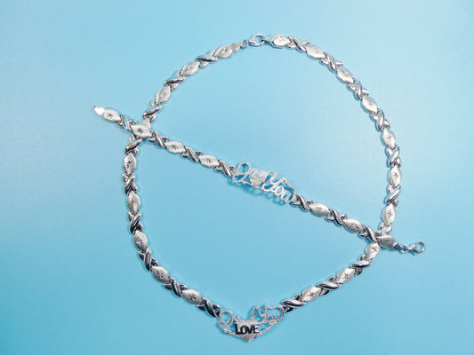 925 real sterling silver I love you xoxo hugs and kisses stampato 14k white gold tone color