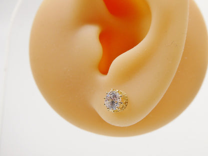 Real 10k Solid Yellow Gold Crown Style Push Post Circle Stud Earrings