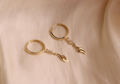 Real 10k Solid Yellow Gold Teardrop Hoop Huggie Earrings