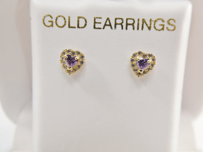 10k Real Solid Yellow Gold Screw Back Children Birth Stone Earrings Heart Shape