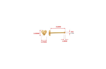 14k Real Solid Yellow Gold Heart Nose Stud Ring