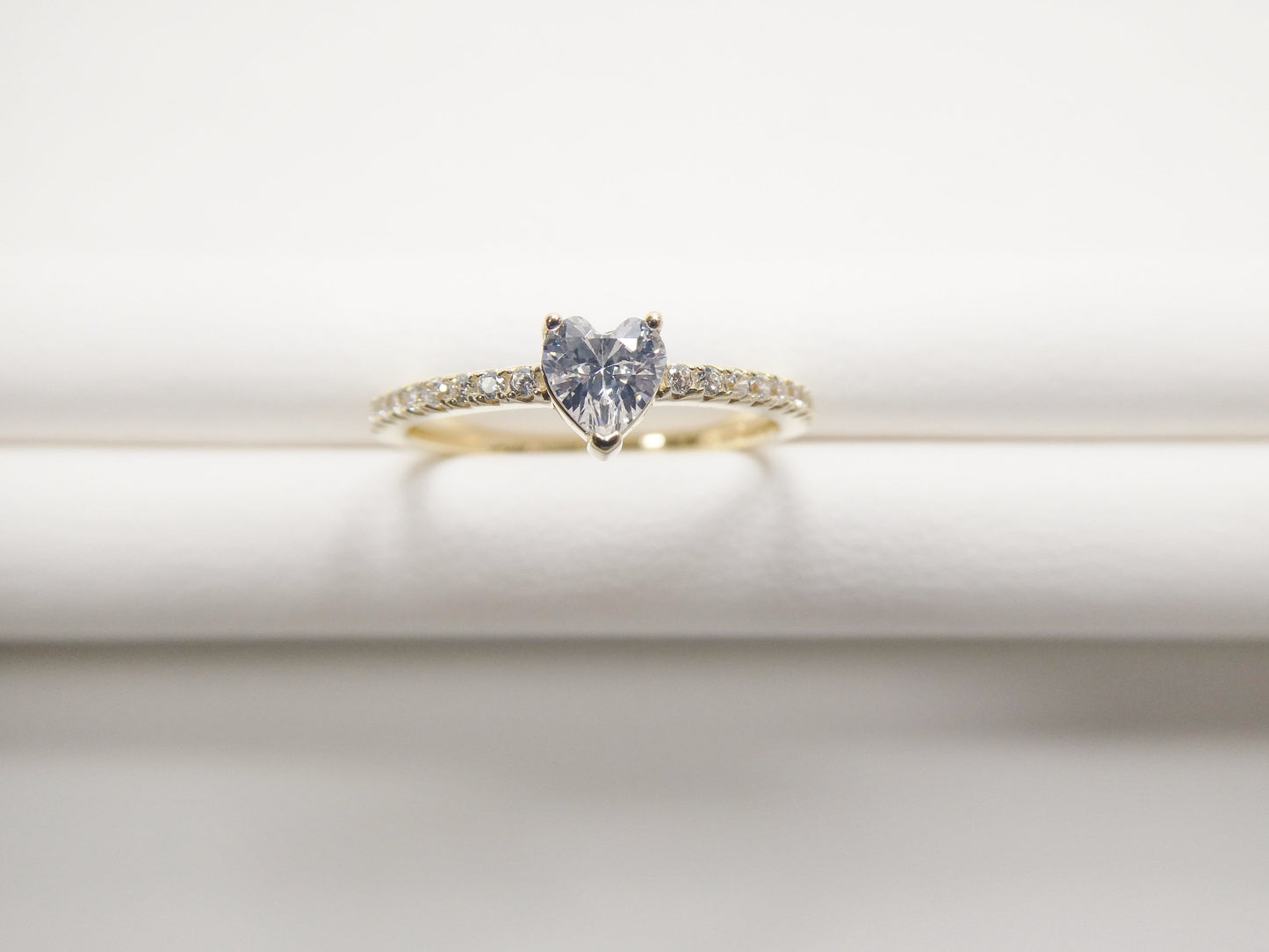 real 10k solid yellow gold women's heart stone ring