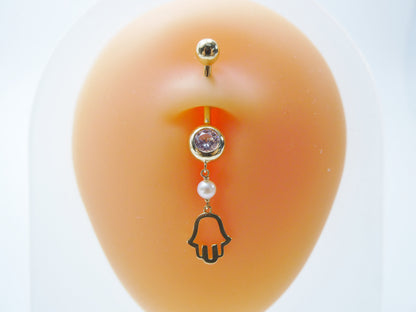 14k Real Solid Yellow Gold Mother of Pearl Turtle Belly Button Ring Piercing