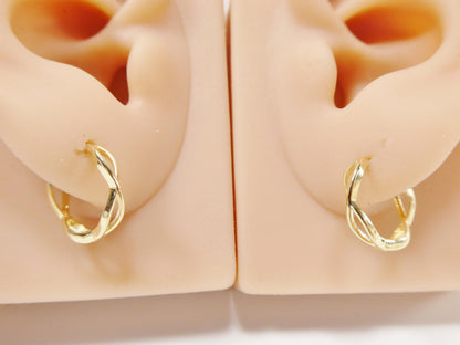 Real 10k Solid Yellow Gold Designer Hoop Huggie Earrings