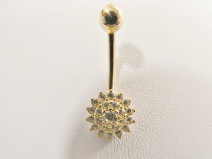 14k Real Solid Yellow Gold Flower Shaped Belly Button Ring Piercing