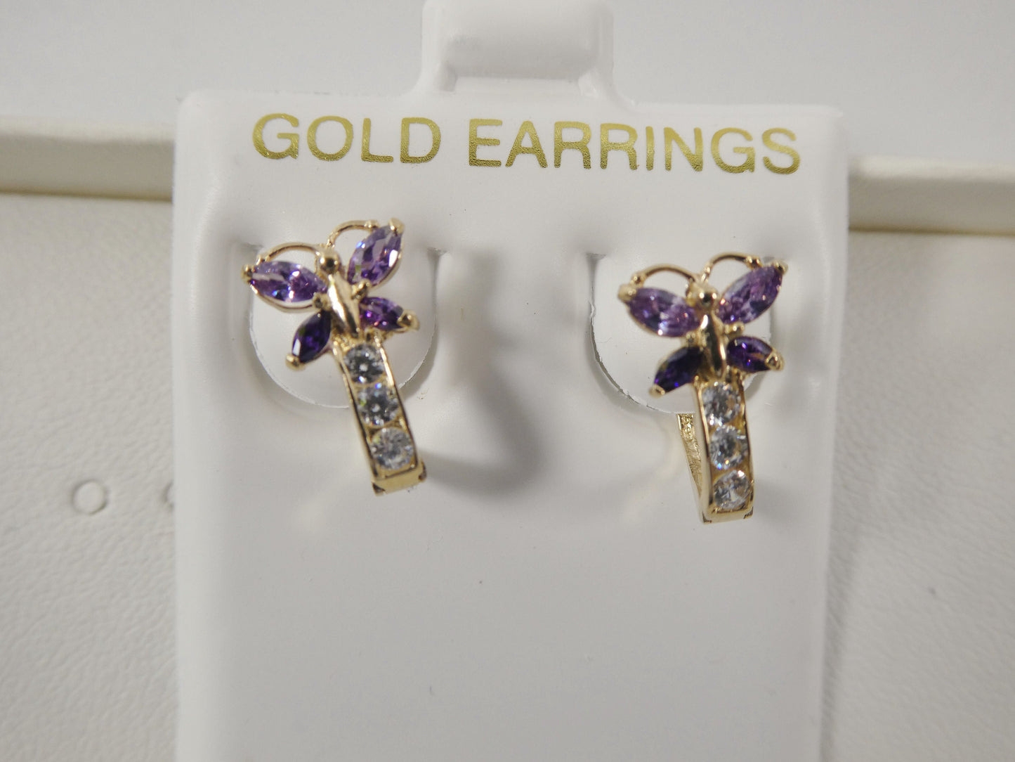 real 10k solid yellow gold birthstone color butterfly French back earrings