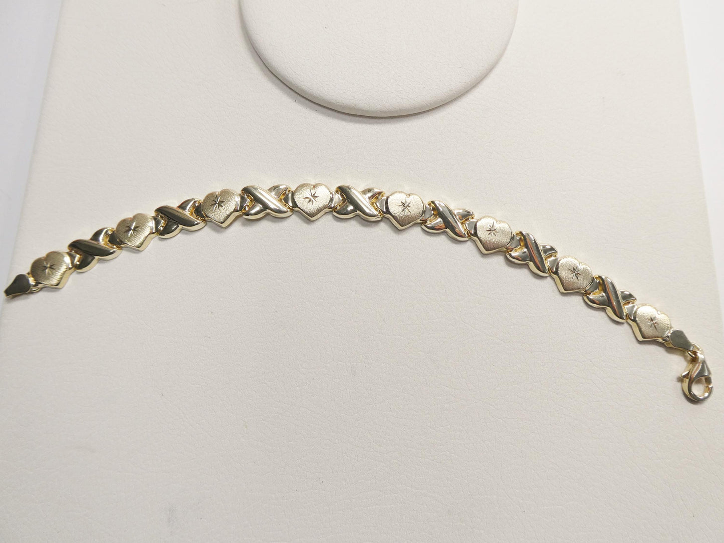 real 10k solid yellow gold xo heart hugs and kisses stampato 6.5 inch bracelet
