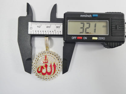 Real 925 Sterling Silver Large Muslim Allah Pendent Full Ice Stone Charm