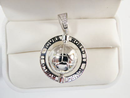 Real 925 Sterling Silver Globe Charm Pendent 14k Yellow Gold Finish