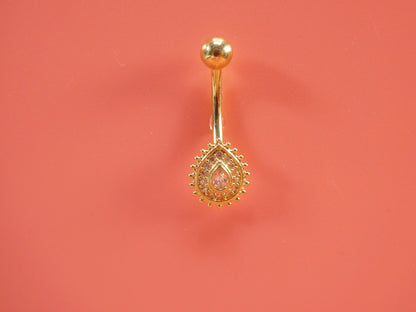 14k Real Solid Yellow Gold High Polish Oval Shape Belly Button Ring Piercing