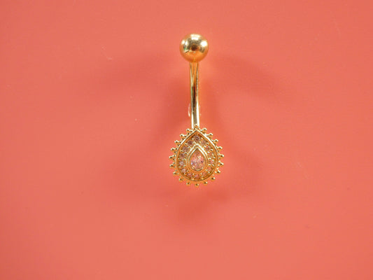 14k real solid yellow gold high polish oval shape belly button ring piercing
