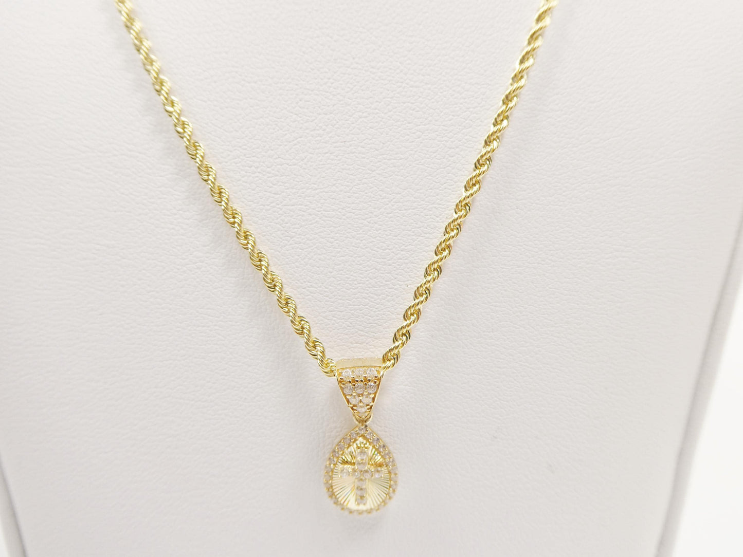 10k real solid yellow gold cross pendent and rope necklace