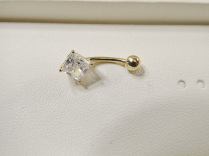 14k Real Solid Yellow Gold Square Stone Belly Button Ring Piercing