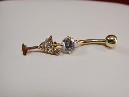 14k Real Solid Yellow Gold Wine Cup Belly Vutton Ring Piercing