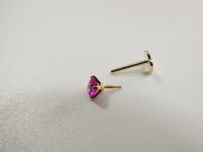 3MM 14k Real Solid Yellow Gold Color Stone Cartilage Flat Screw Back Piercing