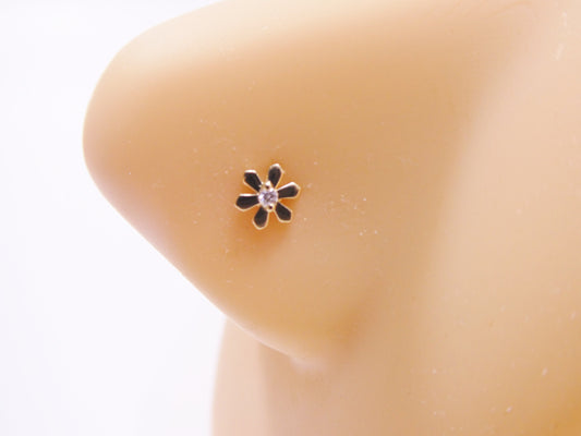 14k real solid yellow gold polish flower stud nose ring
