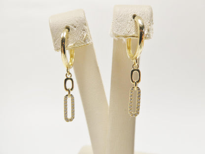 Real 10k Solid Yellow Gold Paperclip Dropping Earrings