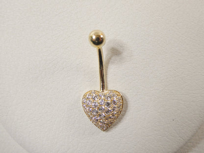 14k Real Solid Yellow Gold Heart Belly Button Ring Piercing