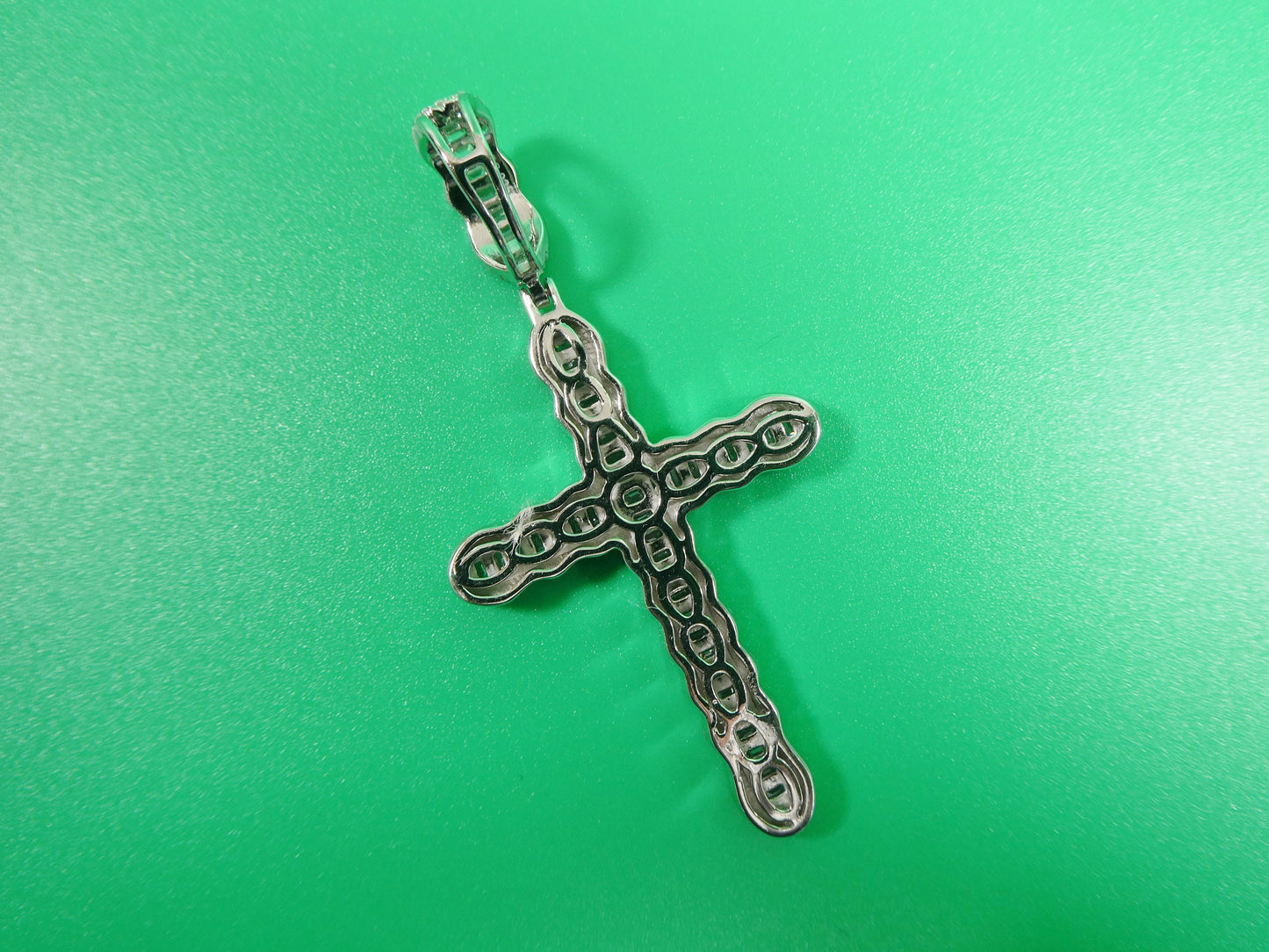 14k white gold color tone large cross charm pendent over real 925 sterling silver