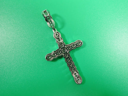 14k White Gold Color Tone Large Cross Charm Pendent Over Real 925 Sterling Silver