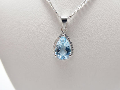 Real 925 Sterling Silver 18 Inch Flat Chain and Genuine <ystic Teardrop Pendent Charm