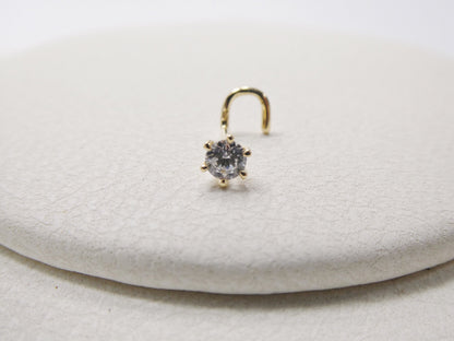 14k Real Solid Yellow Gold 3mm Stone Twist Nose Ring