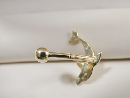 14k Real Solid Yellow Gold Fish Shape Belly Button Ring Piercing