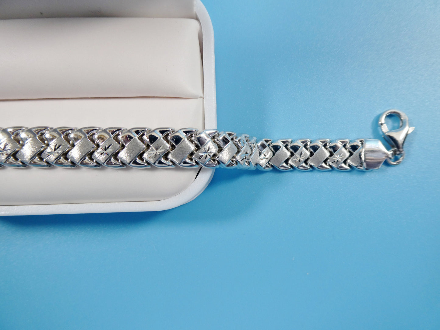 8 inch basket STAMPATO bracelet white gold tone 14k white gold tone finish over real 925 sterling silver