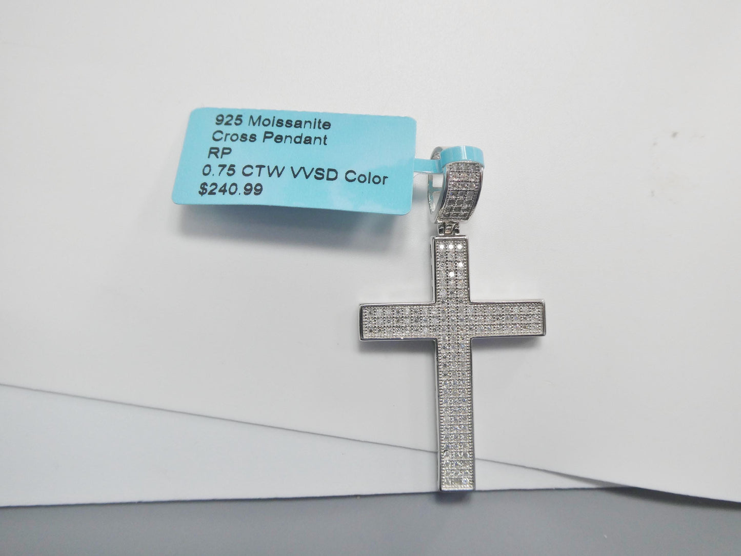 real 925 sterling silver 22 inch flat chain and moissanite cross pendent charm