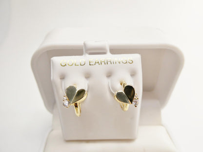 Real 10k Solid Yellow Gold Designer Heart Hoop Huggie Earrings