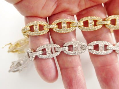 Real 925 Sterling Silver Mariner Link Full Stone Micro Setting Bracelet