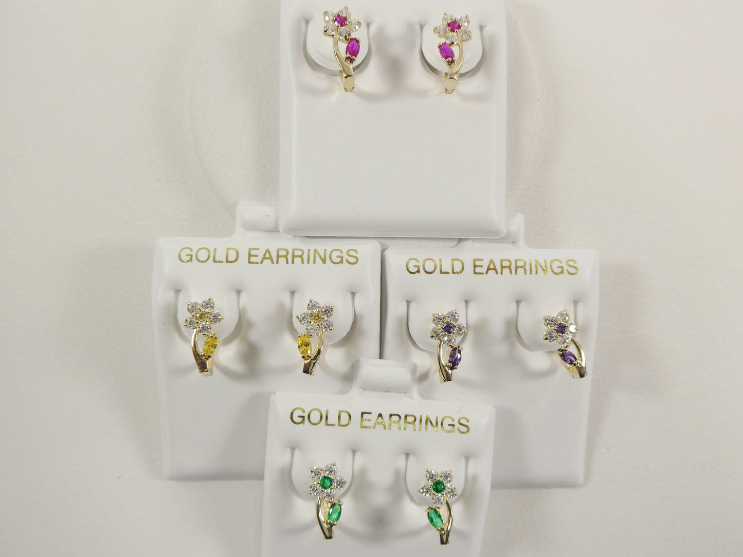 real 10k solid yellow gold birthstone color flower French back earrings