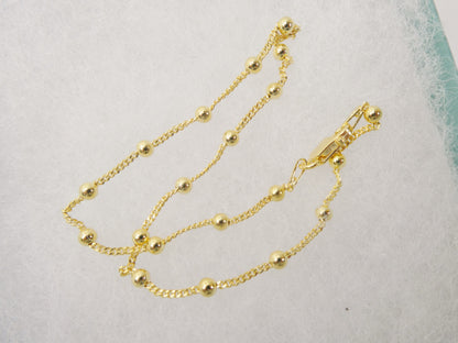Real 925 Sterling Silver Link Ball 10 Inch Anklet 14k Yellow Gold Finish