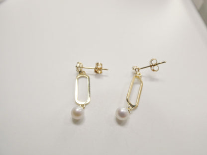 Real 10k Solid Yellow Gold Paperclip Dangling Push Post Earrings