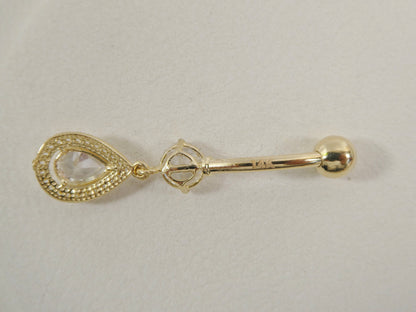 14k Real Solid Yellow Gold Tear Drop Design Belly Button Ring Piercing