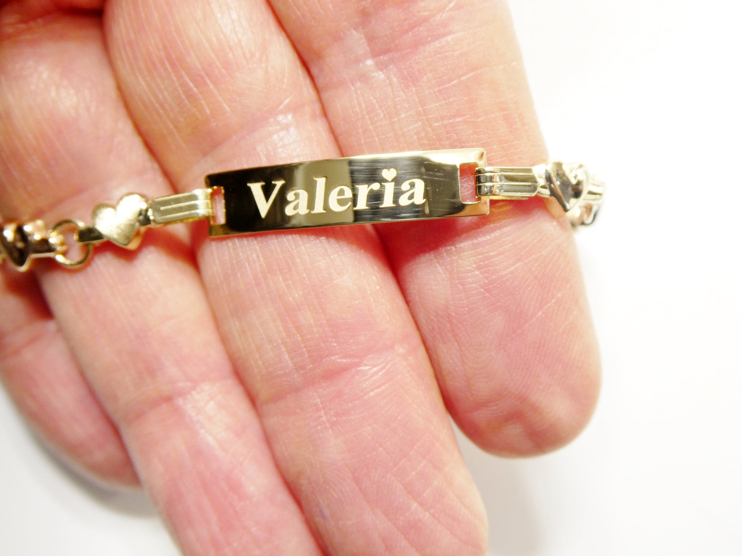 14K real solid yellow gold heart 5.5 inch baby ID bracelet