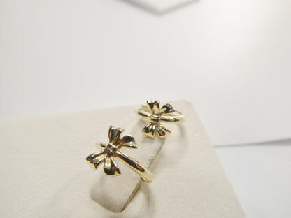 Real 10k Solid Yellow Gold Designer Bow Hoop Huggie Earrings