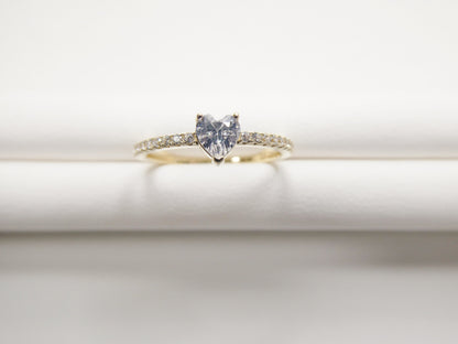 Real 10k Solid Yellow Gold Women's Heart Stone Ring