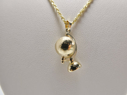 14k Real Solid Yellow Gold Globe Pendent & Robe Necklace