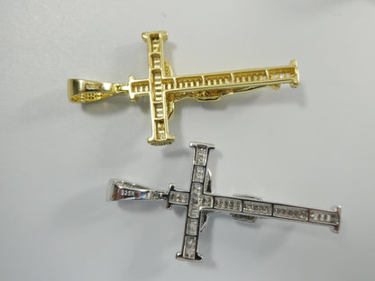 Real 925 Sterling Silver Large Cross Baguette Stone Setting Pendent