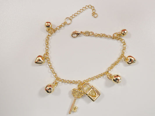 7 inch 18k gold filled adjustable with extension charm ladies bracelet