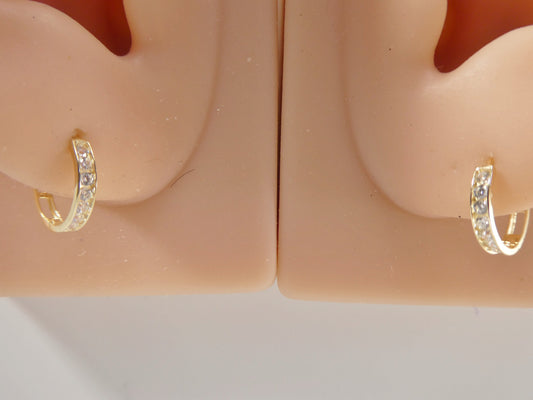 real 10k solid yellow gold cz earring / cartilage daith hoop huggie earring