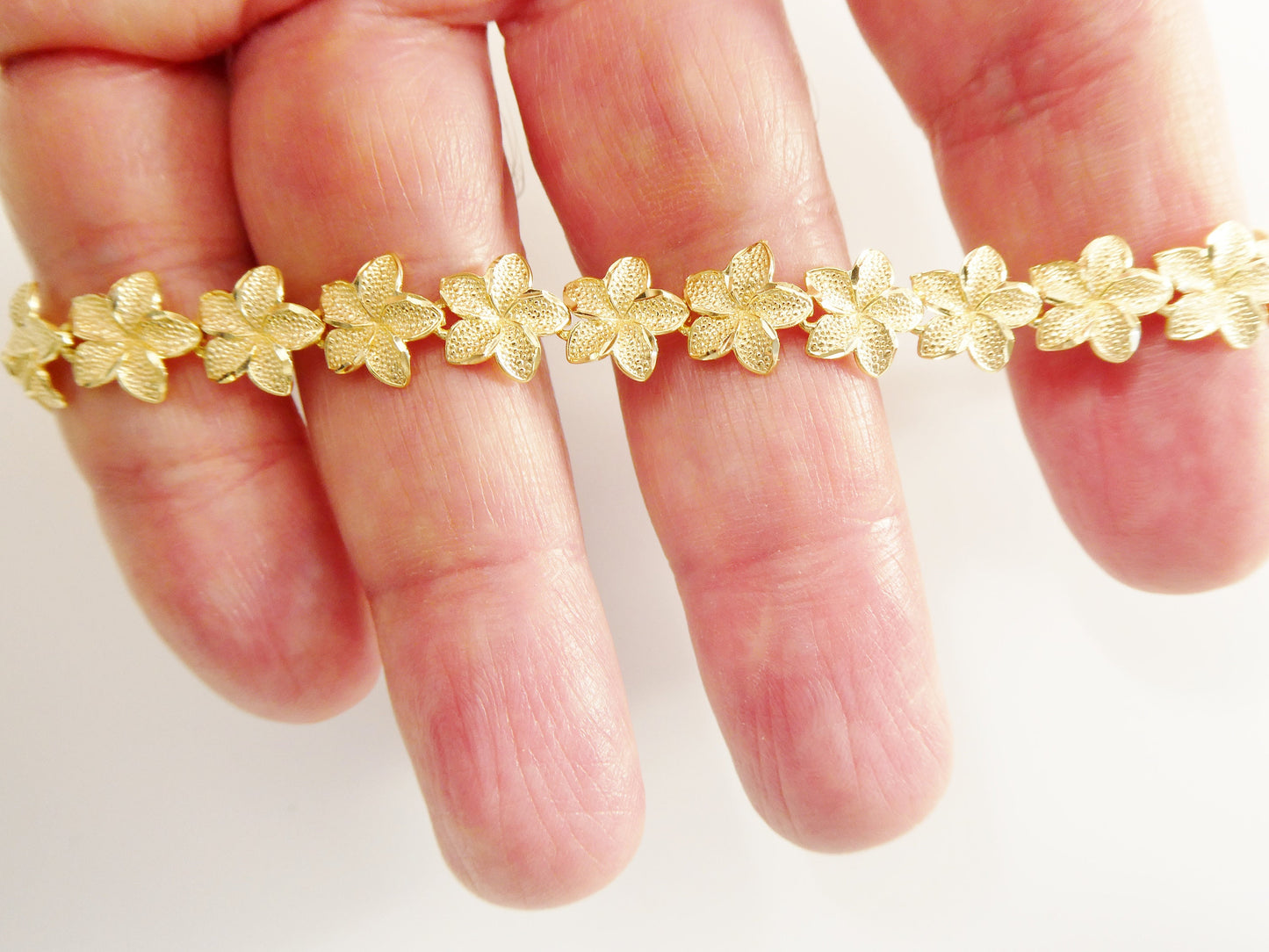 7 inch real 925 sterling silver flower full diamond cut 14k gold tone finish