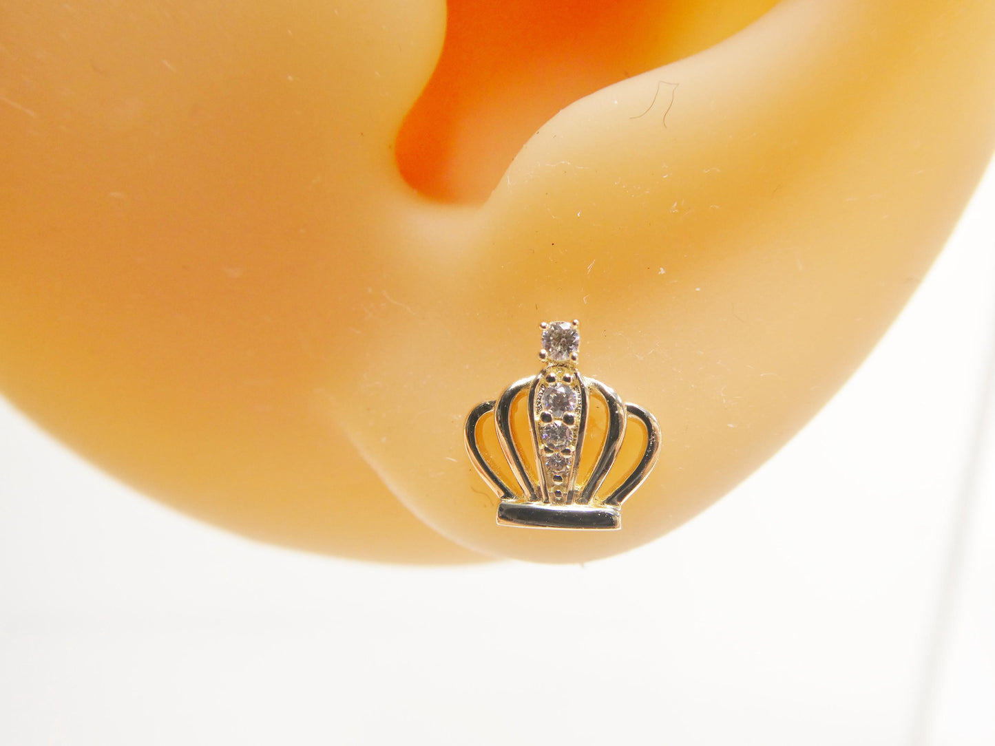 real 10k solid yellow gold crown push post stud earrings