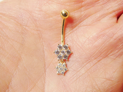 14k Real Solid Yellow Gold Flower Shaped Belly Button Ring Piercing
