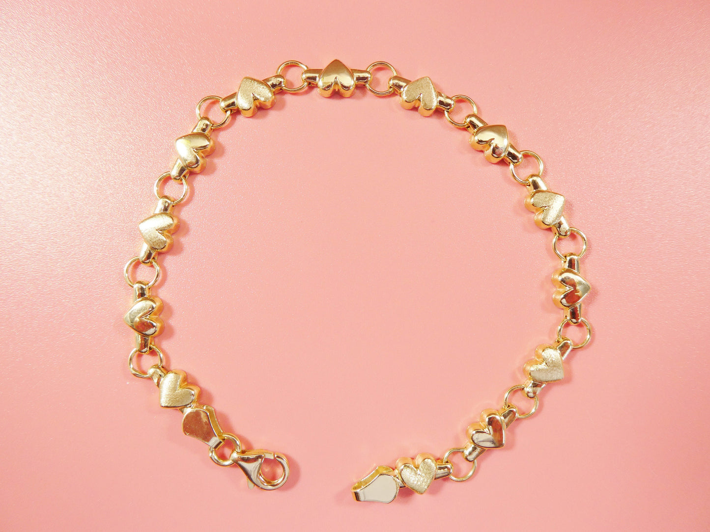 real 14k solid yellow gold 7 / 8 / inch heart ladies bracelet