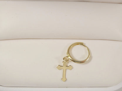 Real 10k Solid Yellow Gold Hoop Huggie Dangle Plain Cross Earrings