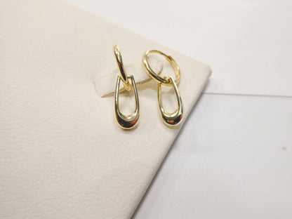 Real 10k Solid Yellow Gold Paperclip Dropping Earrings